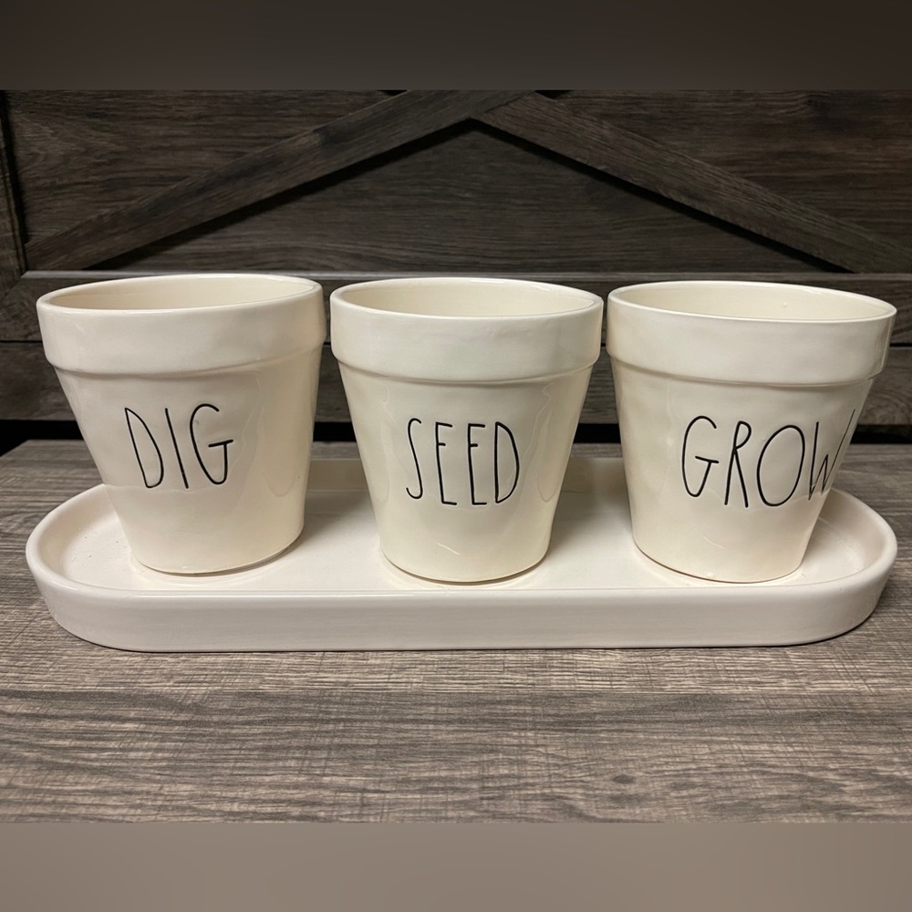 Rae Dunn DIG SEED GROW Trio Planter 🇺🇸